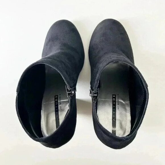 Attitude Jay Manuel Faux Suede Chunky Heel Ankle Boots Black Gold Accent Size 8 - Picture 9 of 16